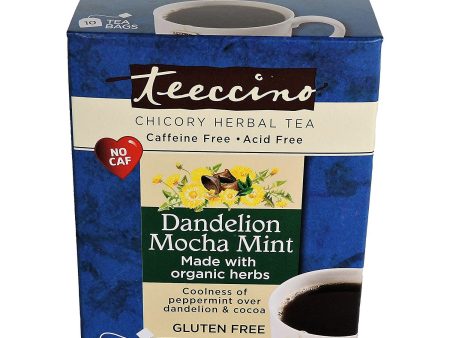 TEECCINO - Organic Dandelion Mocha Mint Herbal Tea Bags - 10 Tea Bags For Sale