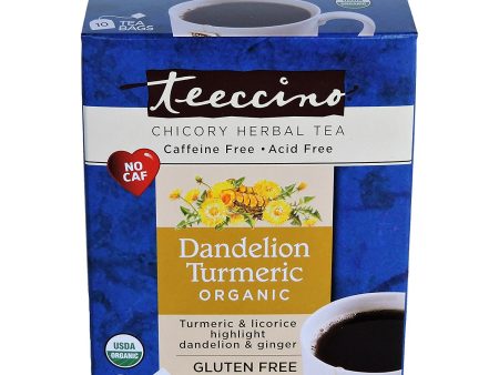 TEECCINO - Organic Dandelion Turmeric Herbal Tea Bags - 10 Tea Bags Online now