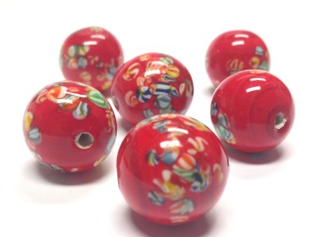 18MM Red Tombo Glass Round Bead (12 pieces) Sale