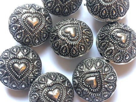 10MM Antique Silver Heart Bead (36 pieces) For Sale