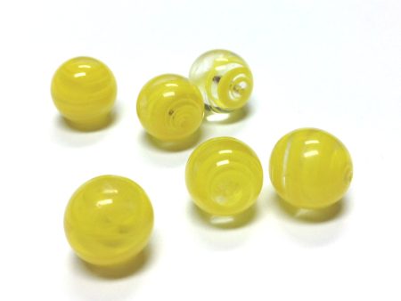 10MM Yellow Swirl Glass Round 1-Hole Ball (36 pieces) Hot on Sale