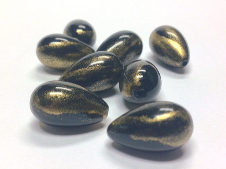 10X17MM Black Gold  Striate  Pear Beads (36 pieces) on Sale