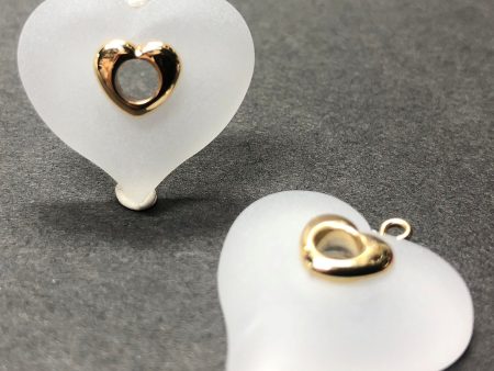 22MM Crystal Mat Acrylic With Gold Rim Heart Drop (24 pieces) Hot on Sale