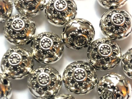 10MM Antique Silver Fancy Bead (36 pieces) For Sale