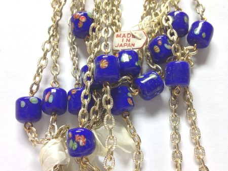 10MM Blue Tombo Glass Barrel Goldtone Beadchain (~10 Ft) (1 pieces) Discount