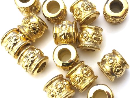 9MM Ham.Gold Large 4.6MM Hole Barrel Bead (72 pieces) Online now