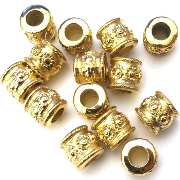 9MM Ham.Gold Large 4.6MM Hole Barrel Bead (72 pieces) Online now