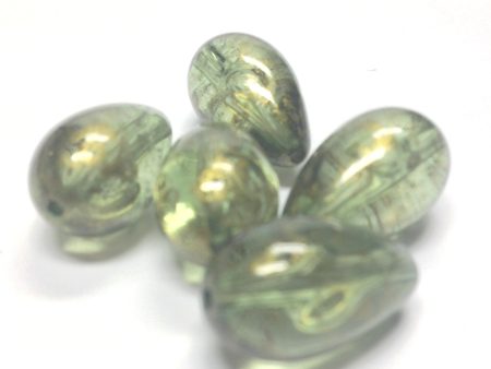 10X17MM Green  Gold Lace  Pear Beads (36 pieces) Sale