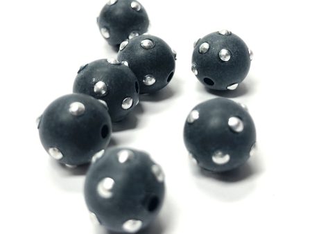 8MM Black Silver  Studded  Beads (12 pieces) For Discount