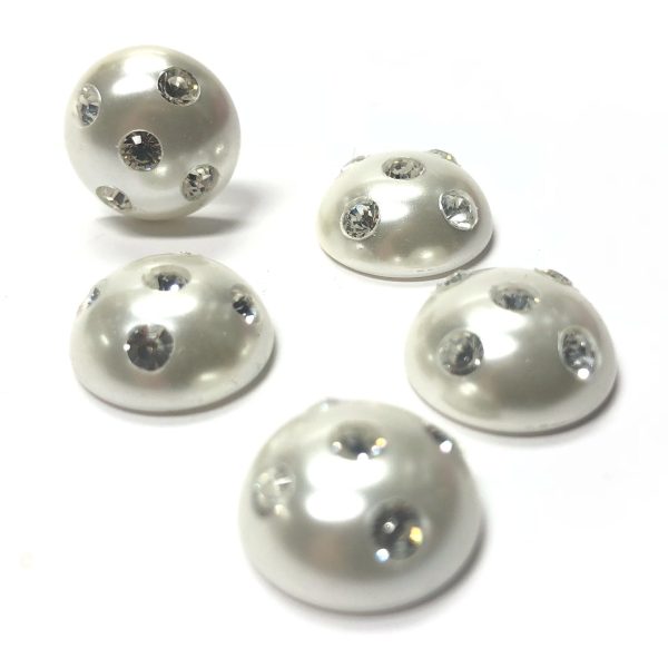 10MM White Pearl Cab With Crystal Chatons (6 pieces) For Discount