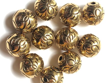 12MM Antique Ham.Gold Floral Bead Large 2MM Hole (36 pieces) For Cheap