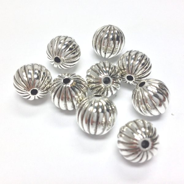 10MM Antique Silver Fluted Bead. (36 pieces) Online Sale