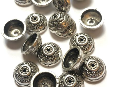 10MM Antique Silver Fancy Bead Cap (72 pieces) For Sale