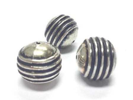 15MM Ant. Silver Ribbed Bead (24 pieces) Online Hot Sale