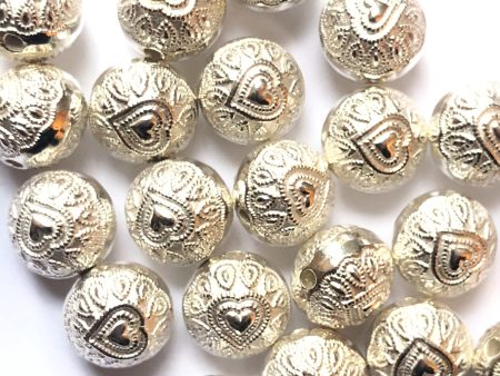 10MM Silver Heart Bead (36 pieces) For Sale