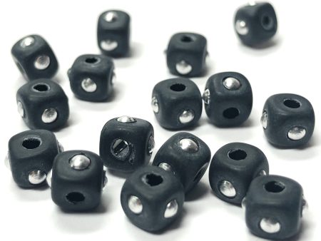 4.5MM Black Silver  Studded  Cube Bead (12 pieces) Discount