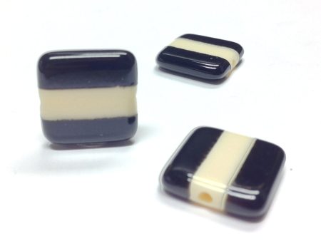 15MM Black Square Bead w Ivory Stripe (6 pieces) Hot on Sale