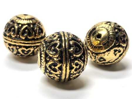 18MM Antique Ham.Gold Heart Bead (12 pieces) For Discount