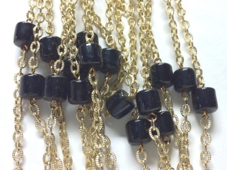 10MM Black Glass Goldtone Beadchain (~10 Ft) (1 pieces) Cheap