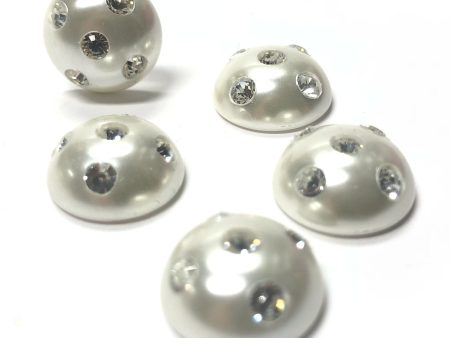 18MM White Pearl Cab With Crystal Chatons (4 pieces) on Sale