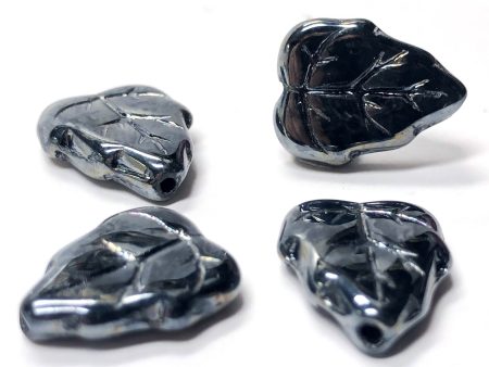 16X12MM Gunmetal Glass Leaf Bead (36 pieces) Online Sale