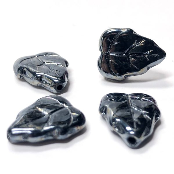 16X12MM Gunmetal Glass Leaf Bead (36 pieces) Online Sale