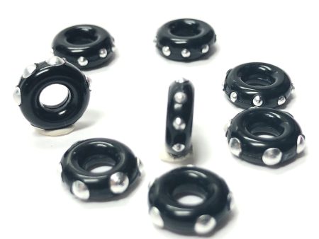 8MM Black Silver  Studded  Ring (12 pieces) Supply