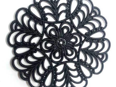 55MM Black Filigree Plastic Disc (24 pieces) For Discount