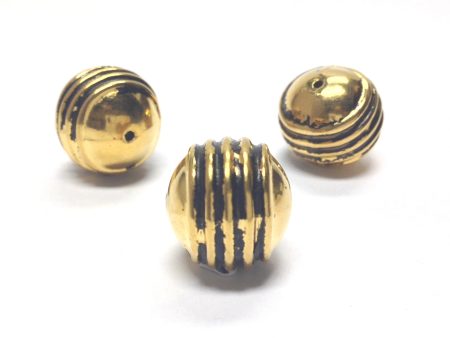 15MM Ant.Ham.Gold Ribbed Bead (24 pieces) Supply