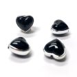 12MM Black Acrylic -Silver Rim Heart Bead (24 pieces) Supply