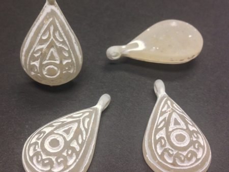 12X30MM Ivory White Engraved Pear Drop (12 pieces) Sale