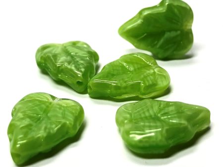 15X12MM Green Glass Leaf Bead (36 pieces) on Sale