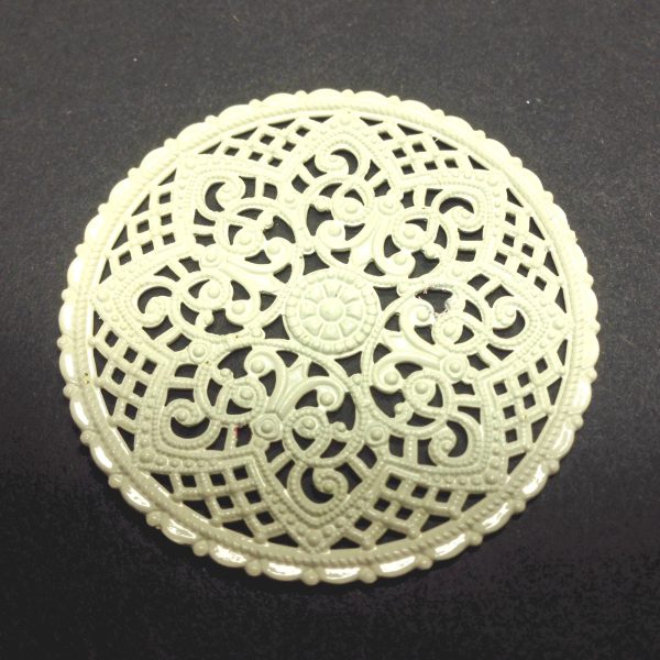 Ivory Lacquered Brass Filigree 40MM Disc (1 piece) Cheap