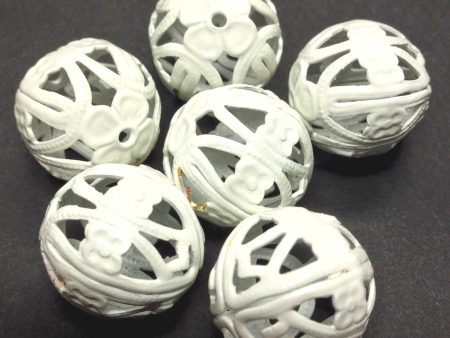 White Lacquered Brass Filigree Round 18MM Bead (6 pieces) Sale