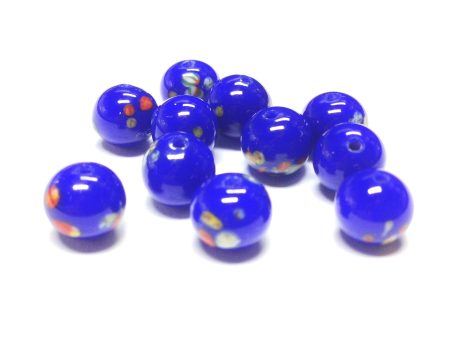 10MM Blue Round Glass Tombo Bead (24 pieces) Supply