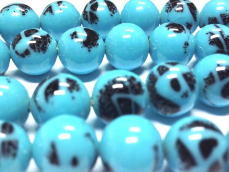 10MM Blue Turquoise Matrix Glass Round Bead (36 pieces) Online