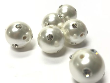 14MM White Pearl Bead With Crystal Chatons (6 pieces) For Cheap