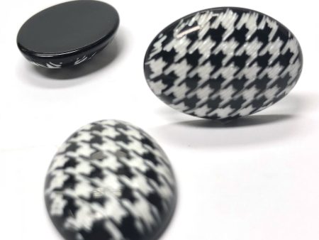 25X18MM Black And White  Houndstooth  Oval Cab (4 pieces) Online now